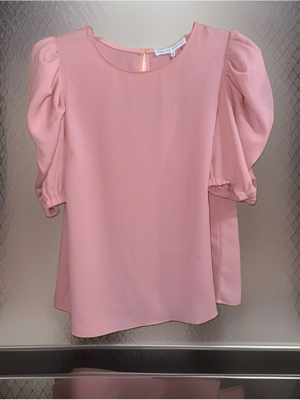 NWT English Factory Pink Pleated Puff-Sleeve Blouse